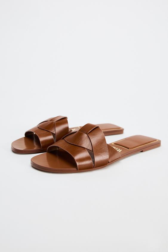 صندل چرمی فلت زارا flat leather slider sandals