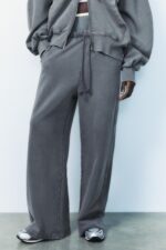 شلوار زنانه زارا STRAIGHT-LEG PLUSH TROUSERS