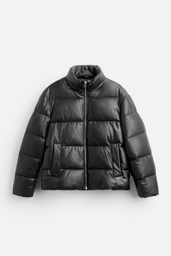 پافر چرم مردانه زارا LEATHER EFFECT PUFFER JACKET