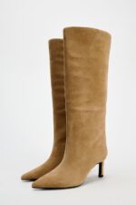 بوت بلند زنانه زارا SPLIT SUEDE HEELED BOOTS