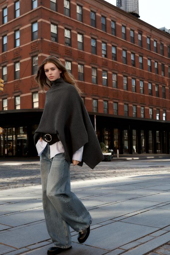 شنل بافت زنانه زارا ASYMMETRIC KNIT CAPE