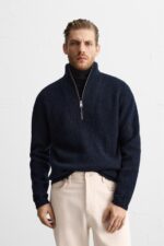 پلیور مردانه زارا TEXTURED ZIP-UP SWEATER