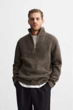 پلیور مردانه زارا TEXTURED ZIP-UP SWEATER