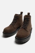 نیمبوت جیر مردانه زارا LACE-UP LEATHER BOOTS