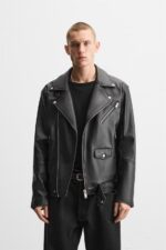 کت چرم مردانه زارا LEATHER-EFFECT BIKER JACKET