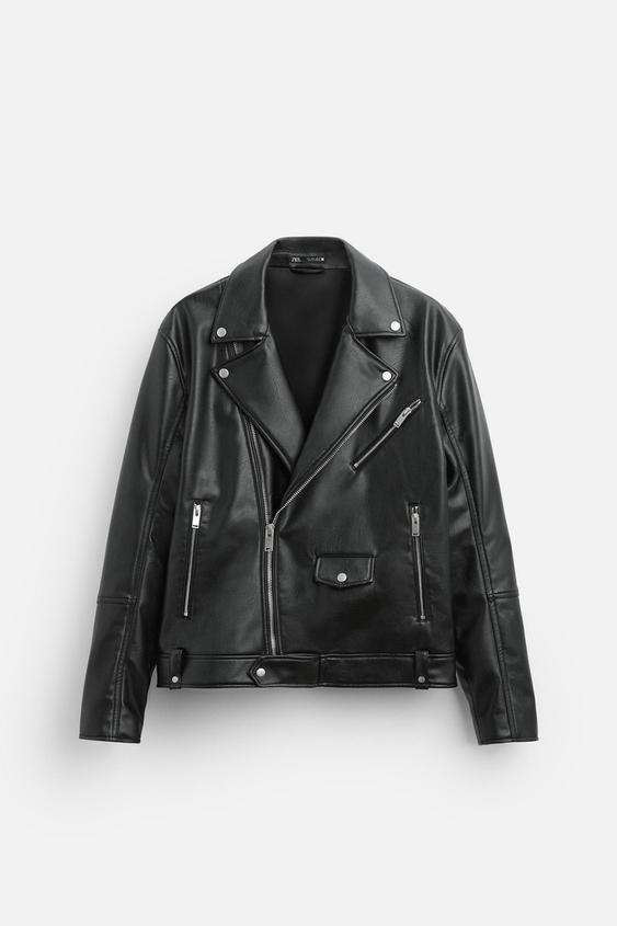 کت چرم مردانه زارا LEATHER-EFFECT BIKER JACKET