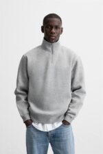 پلیور مردانه زارا ZIP-UP HIGH NECK SWEATSHIRT