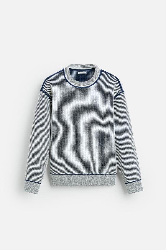 پلیور مردانه زارا CONTRASTING RIBBED SWEATER