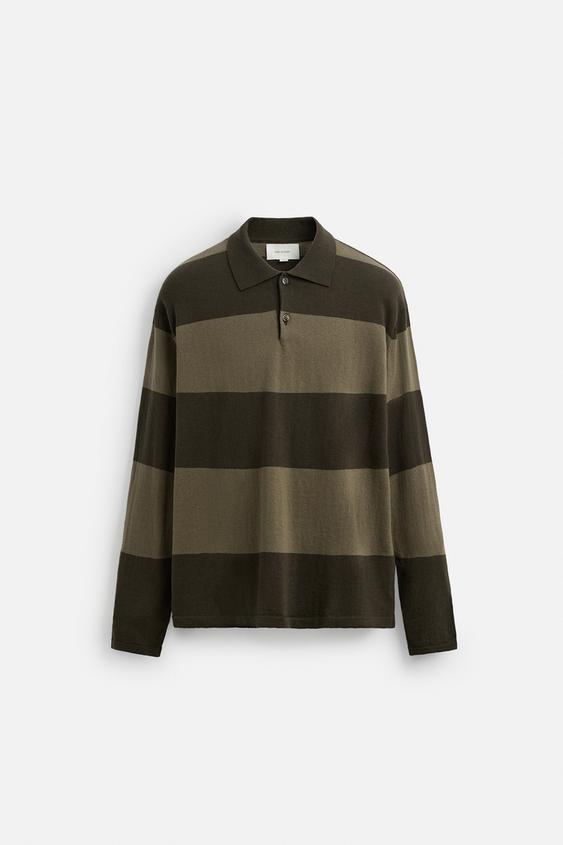 پولوشرت آستین بلند مردانه زارا STRIPED KNIT POLO SHIRT