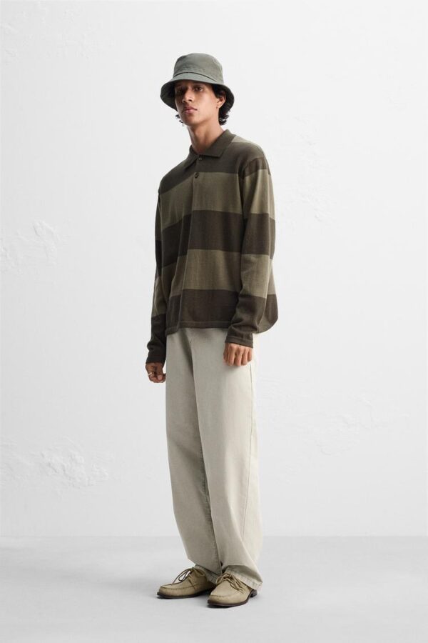 پولوشرت آستین بلند مردانه زارا STRIPED KNIT POLO SHIRT