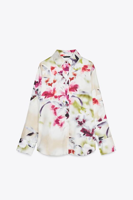 شومیز ساتن زنانه زارا SATIN FLORAL PRINT SHIRT