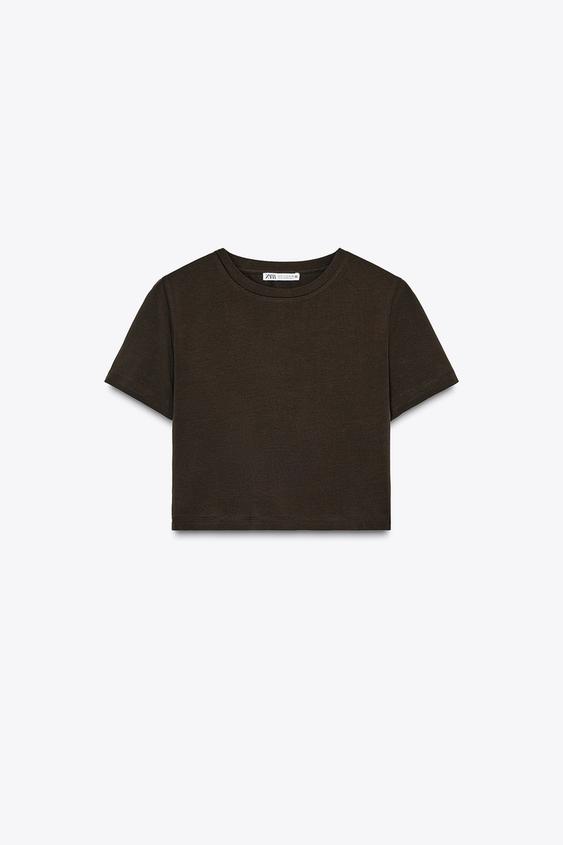 کراپ تیشرت زنانه زارا CROPPED STRETCH T-SHIRT