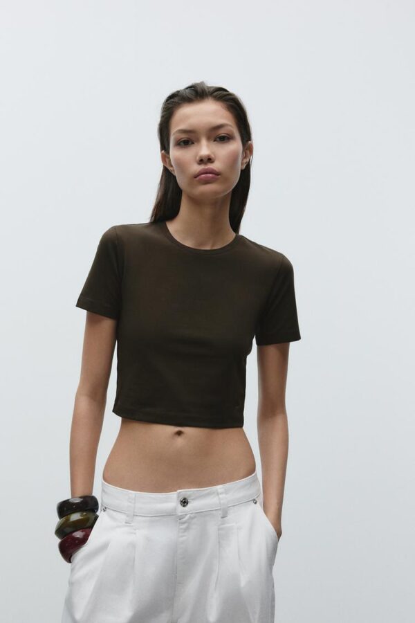 کراپ تیشرت زنانه زارا CROPPED STRETCH T-SHIRT