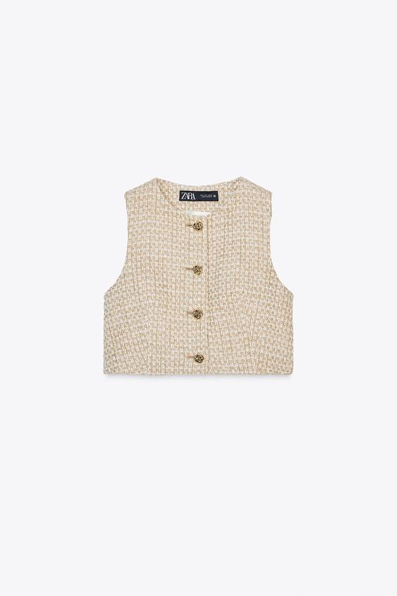 جلیقه زنانه زارا TEXTURED CROPPED WAISTCOAT