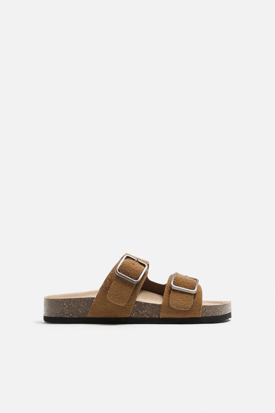 صندل جیر مردانه زارا double buckle leather sandals