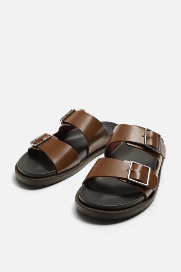 صندل چرم مردانه زارا DOUBLE-STRAP SANDALS