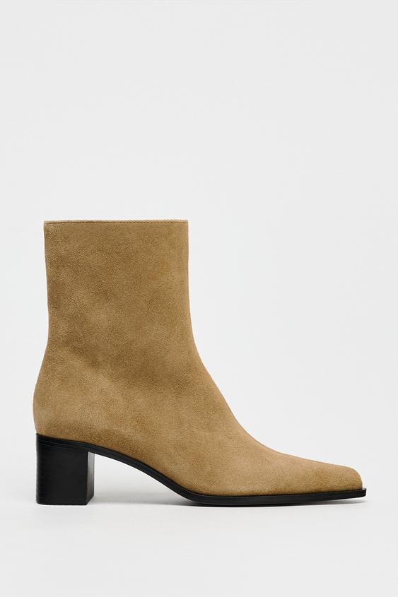 نیمبوت پاشنه دار زنانه زارا mid-calf split suede ankle boots