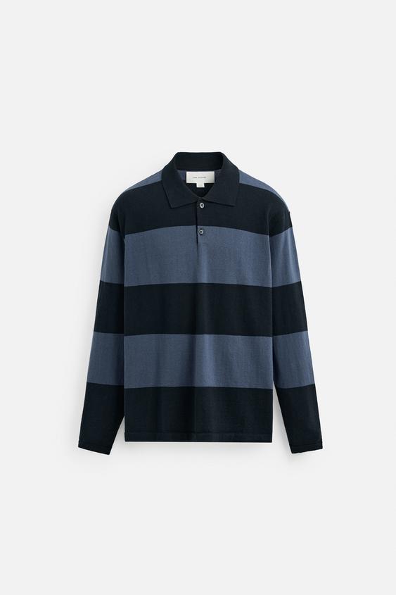 پولوشرت آستین بلند مردانه زارا STRIPED KNIT POLO SHIRT