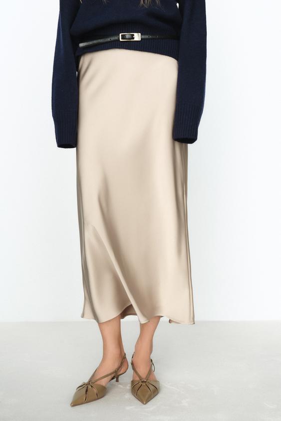 دامن ساتن زنانه زارا SATIN MIDI SKIRT