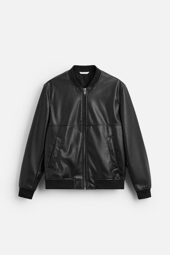 کاپشن چرم مردانه زارا LEATHER-EFFECT BOMBER JACKET