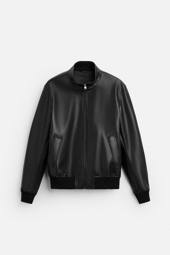 کاپشن چرم مردانه زارا LEATHER-EFFECT BOMBER JACKET