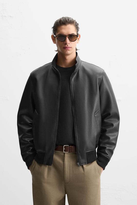 کاپشن چرم مردانه زارا LEATHER-EFFECT BOMBER JACKET