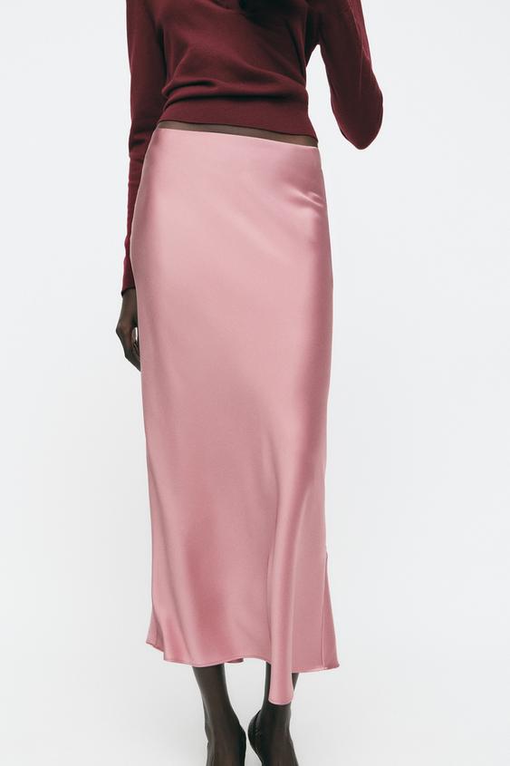 دامن میدی ساتن زنانه زارا SATIN MIDI SKIRT