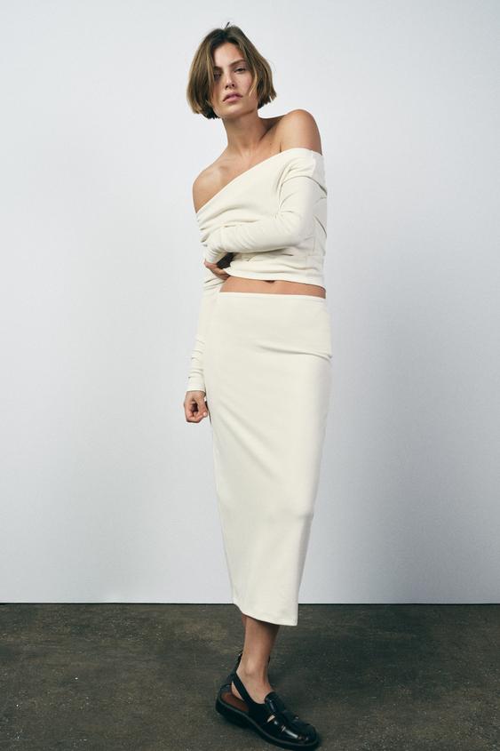 دامن میدی زنانه زارا SOFT INTERLOCK MIDI SKIRT