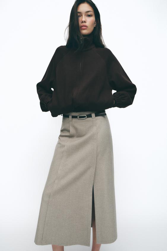 دامن میدی با کمربند زارا MIDI SKIRT WITH BELT