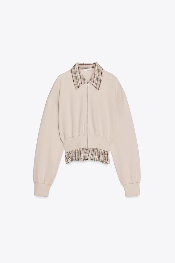 سویشرت زنانه زارا CONTRAST POPLIN SWEATSHIRT