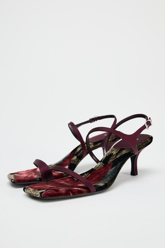 صندل پاشنه بلند زنانه زارا velvet print heeled sandals