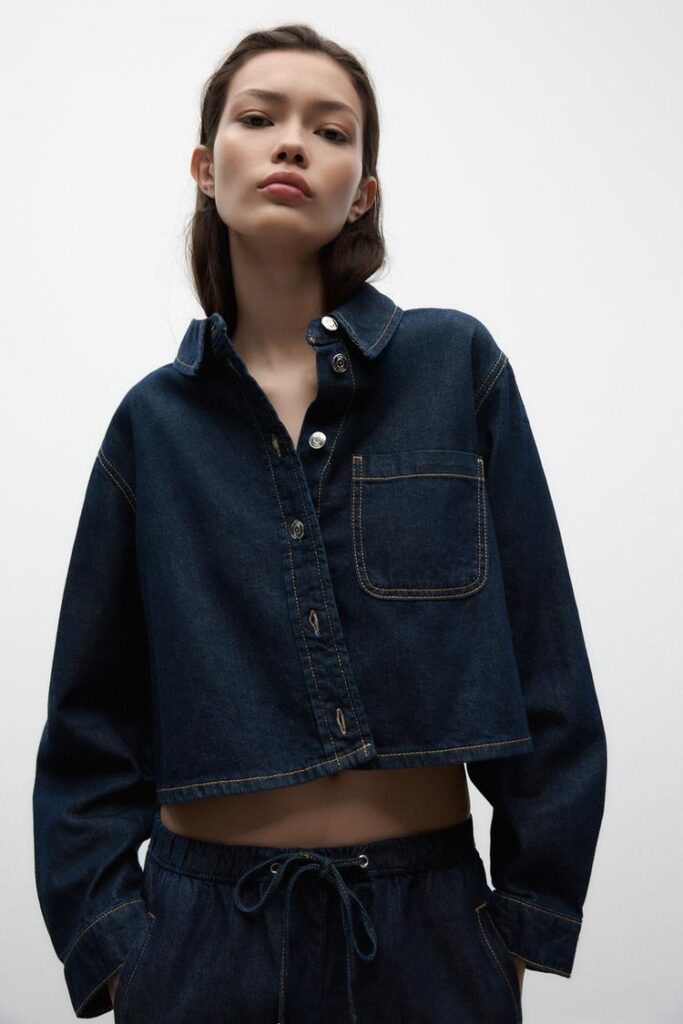 پیراهن جین زنانه زارا CROPPED DENIM SHIRT