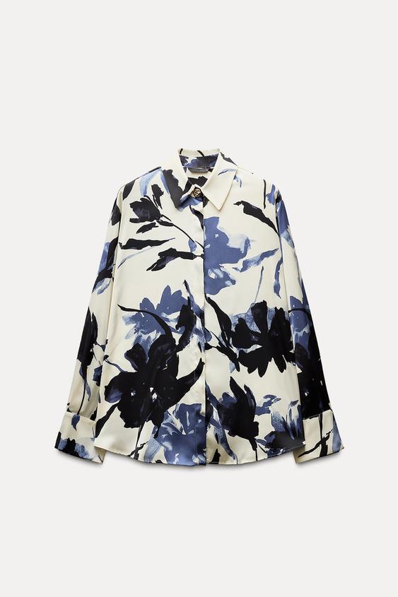 شومیز ساتن زنانه زارا PRINTED SATIN SHIRT