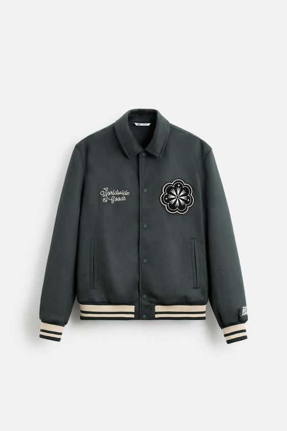 کاپشن جیر مردانه زارا FAUX SUEDE VARSITY JACKET