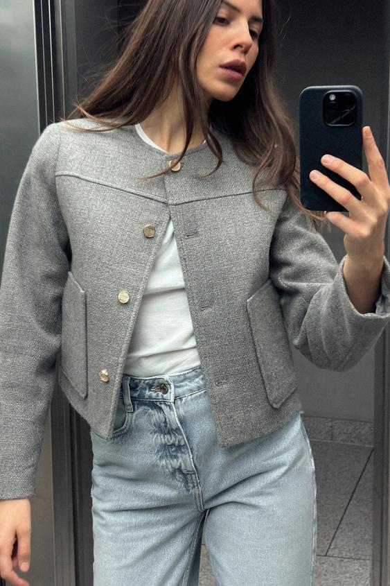 کت کوتاه زنانه زارا SHORT ROUND NECK JACKET