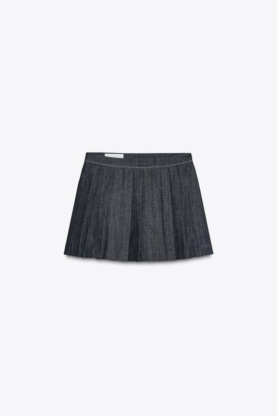 دامن جین زنانه زارا DENIM PLEATED SKORT