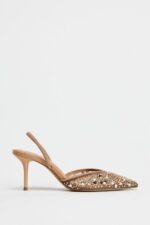 کفش پاشنه بلند زنانه زارا MESH AND BEAD SLINGBACK HEELS