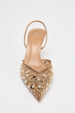 کفش پاشنه بلند زنانه زارا MESH AND BEAD SLINGBACK HEELS