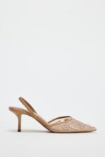 کفش پاشنه بلند زنانه زارا SLINGBACK SHOES WITH EMBROIDERED MESH