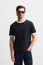 تیشرت مردانه زارا BASIC CONTRAST RIB T-SHIRT