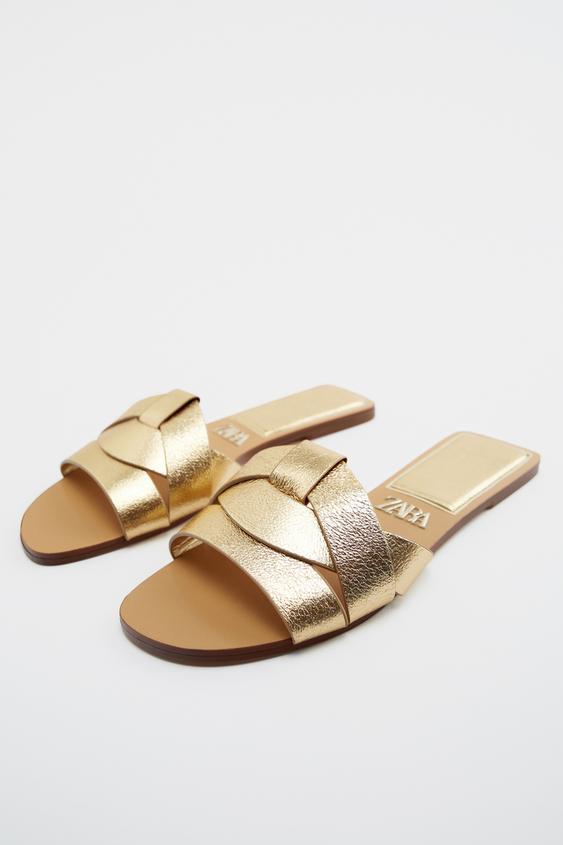 صندل فلت زنانه زارا LEATHER SLIDER SANDALS