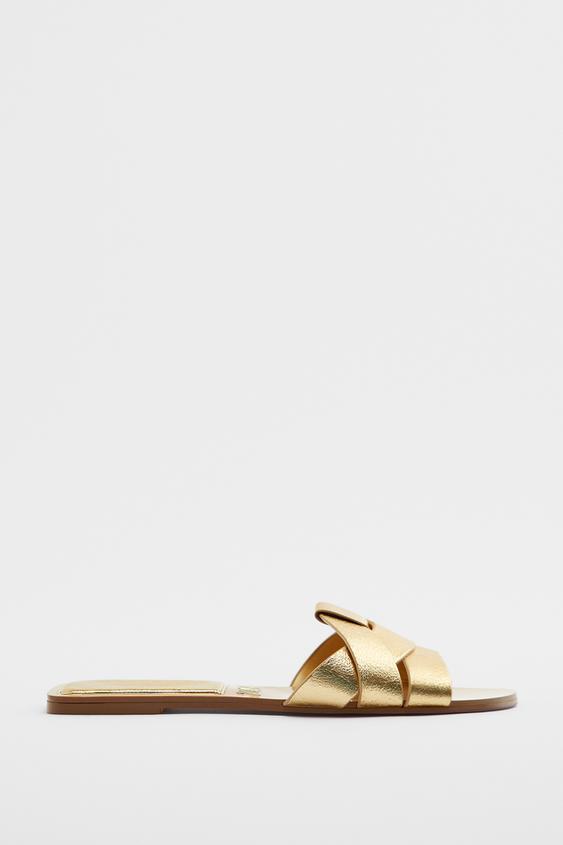 صندل فلت زنانه زارا leather slider sandals