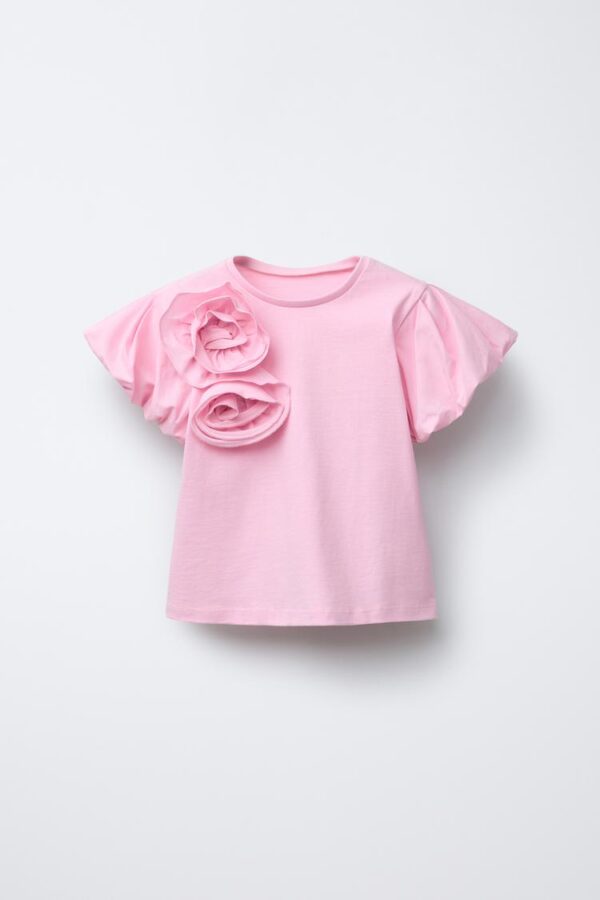 تیشرت دخترانه زارا T-SHIRT WITH CONTRAST FLOWER