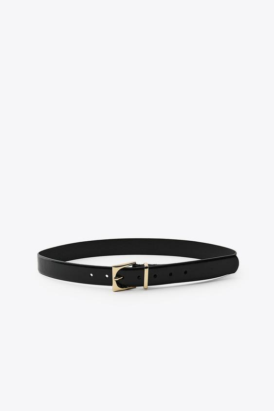 کمربند زنانه زارا LEATHER BELT WITH GEOMETRIC BUCKLE