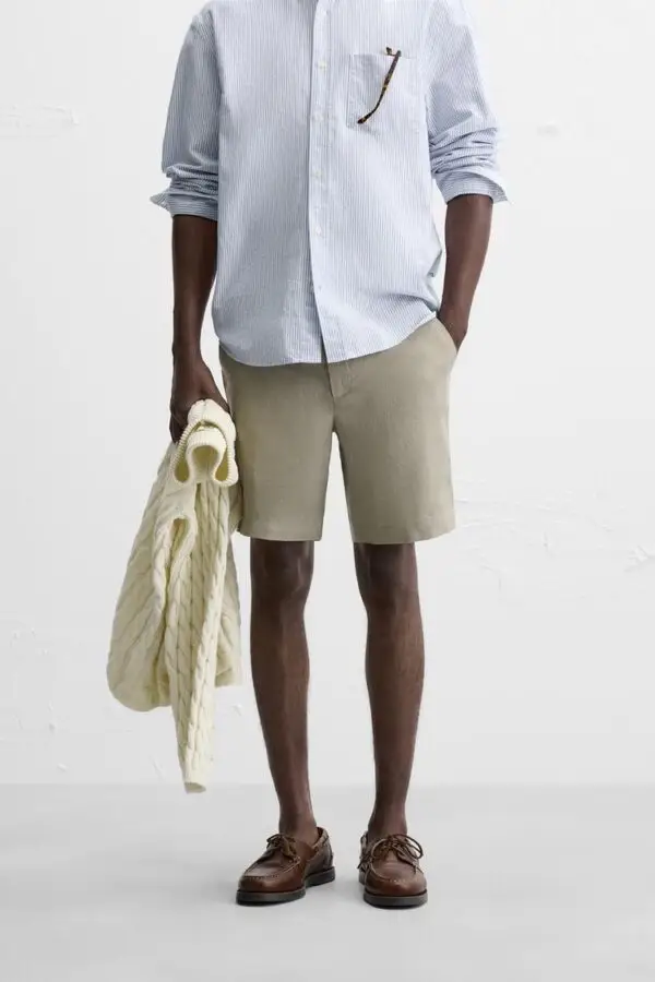 شلوارک مردانه زارا linen bermuda shorts