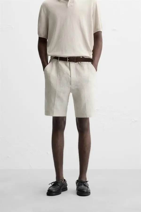 شلوارک مردانه زارا linen bermuda shorts