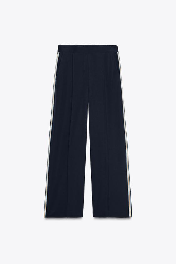 شلوار زنانه زارا WIDE-LEG TROUSERS WITH SIDE STRIPE