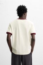 تیشرت مردانه زارا T-SHIRT WITH CONTRASTING RIBBED TRIMS