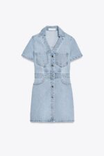 لباس جین زنانه زارا Z1975 MINI DENIM SHORT SLEEVE DRESS