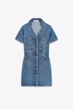 لباس جین زنانه زارا Z1975 MINI DENIM SHORT SLEEVE DRESS